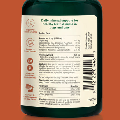 Spirited Paw Dental for Cats and Dogs - supports Teeth & Gums, Supports Fresh Breath, Plaque & tartar control, Minerals Calcium, Phosphorus, Maganese, Powder 165g