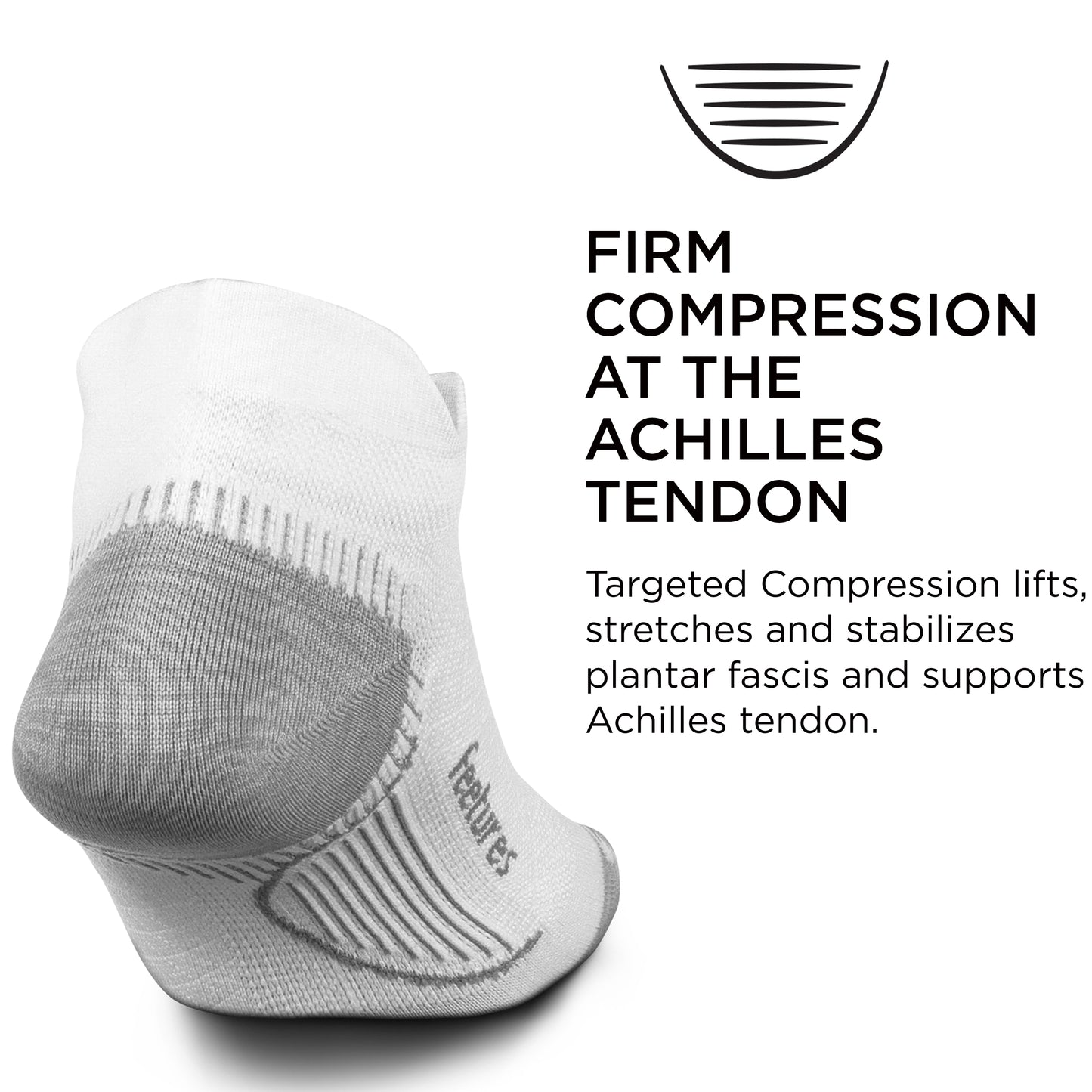 Feetures Plantar Fasciitis Relief Sock Ultra Light No Show Tab- Compression Sock for Men & Women- Small, White