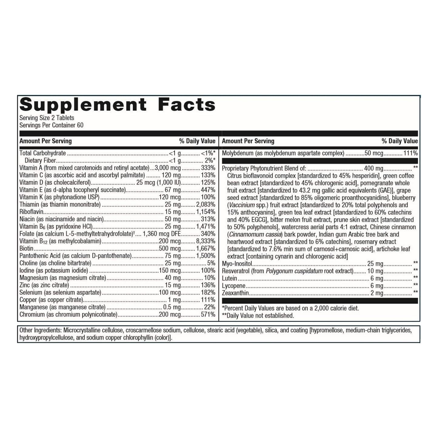 Metagenics PhytoMulti Without Iron - Daily Multivitamin Supplement with Phytonutrients, Vitamins and Minerals for Multidimensional Health Support - 120 Tablets, 60 Day Supply