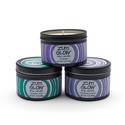 Zum Glow Soy Candle - Lavender Blends - Lavender, Lavender-Mint, Frankincense-Lavender - 7 oz (3 Pack)