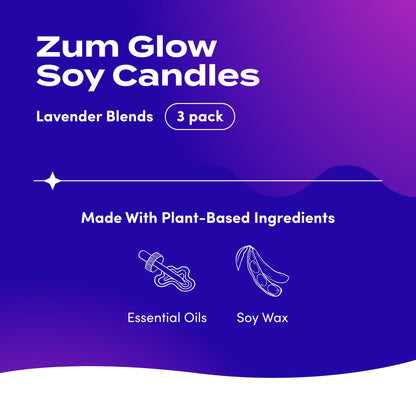 Zum Glow Soy Candle - Lavender Blends - Lavender, Lavender-Mint, Frankincense-Lavender - 7 oz (3 Pack)