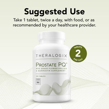 Theralogix Prostate PQ - Rye Grass Pollen Extract & Quercetin Supplement - 90-Day Supply - Antioxidant Support for Prostate & Pelvic Health & Urinary Tract Function* - NSF Certified - 180 Tablets