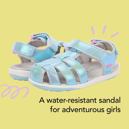See Kai Run - Paley II Water-Friendly Sandal for Toddlers, Blue Shimmer, 5