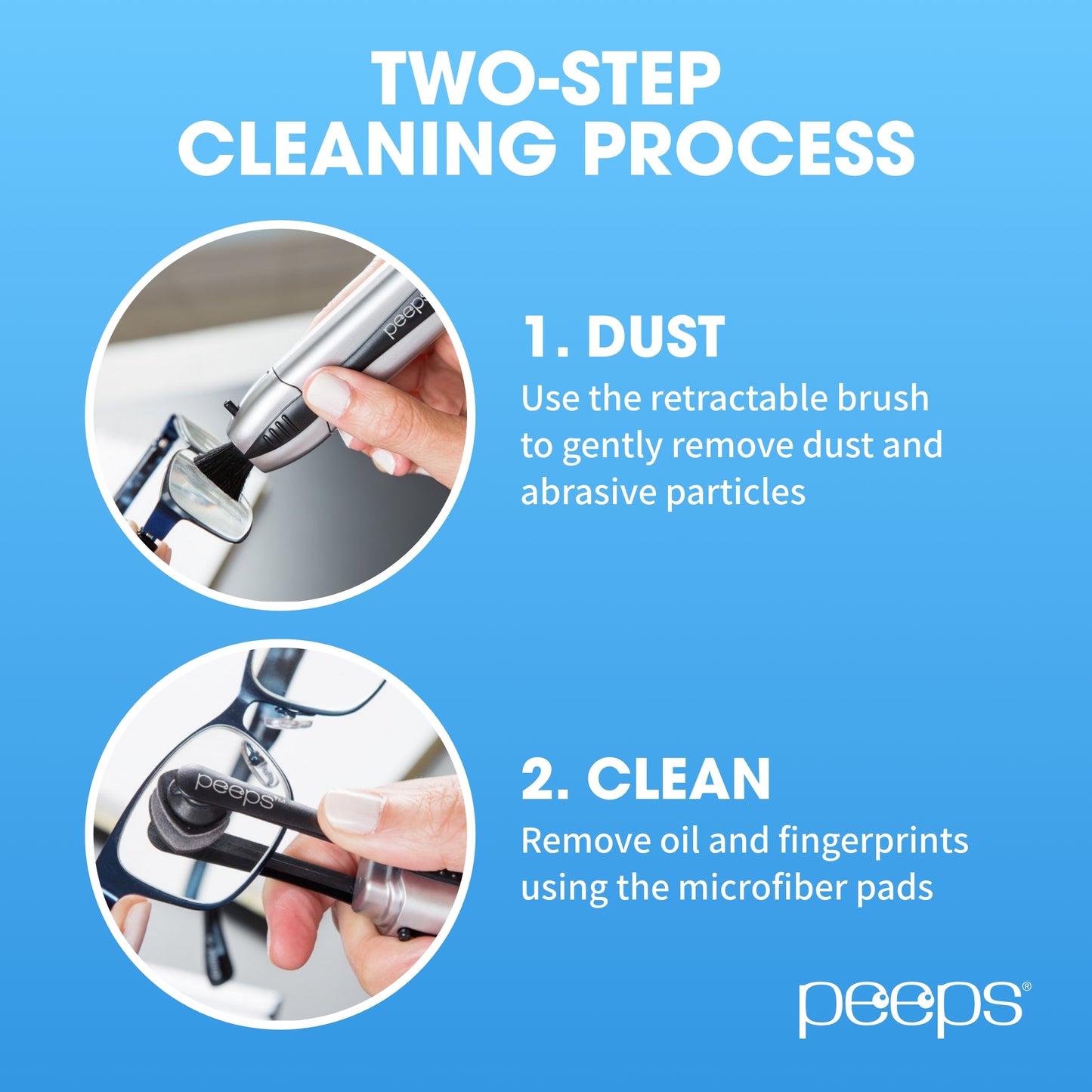CarbonKlean Peeps Eyeglass Lens Cleaner - Efficient and Durable Carbon Microfiber Technology - Exclusively Used by NASA - 500 Uses (Purple, 2 Pack)