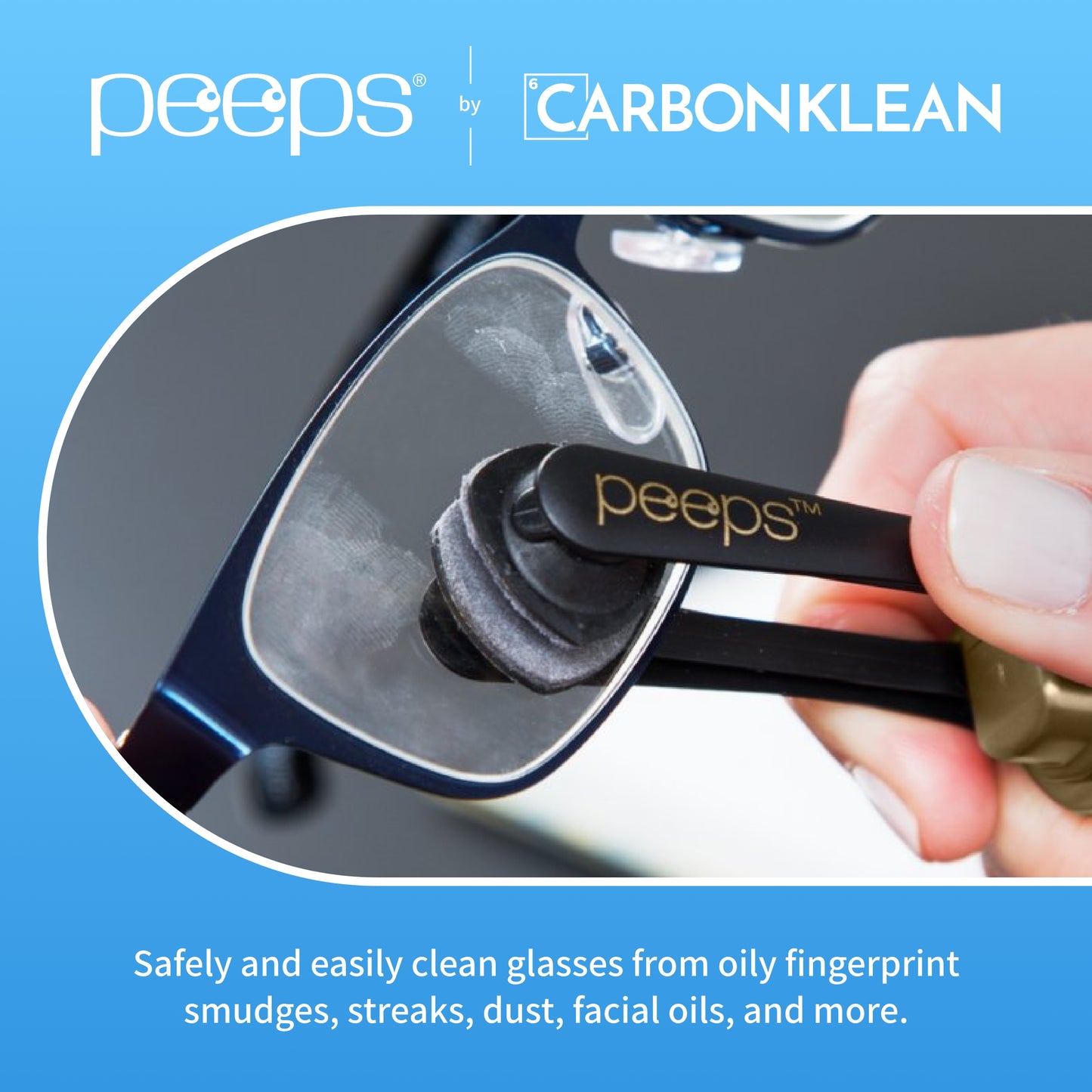CarbonKlean Peeps Eyeglass Lens Cleaner - Efficient and Durable Carbon Microfiber Technology - Exclusively Used by NASA - 500 Uses, Soft Touch Black (2 Pack)