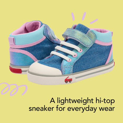 See Kai Run - Peyton High-Top Sneaker for Little Kids, Chambray/Shimmer, 12