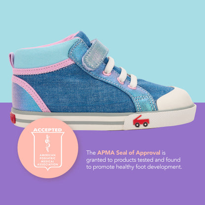 See Kai Run - Peyton High-Top Sneaker for Little Kids, Chambray/Shimmer, 13