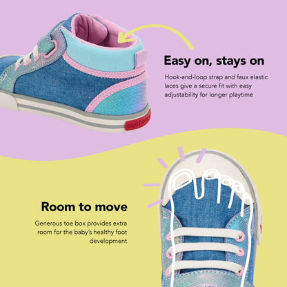 See Kai Run - Peyton High-Top Sneaker for Little Kids, Chambray/Shimmer, Little Kid 3Y