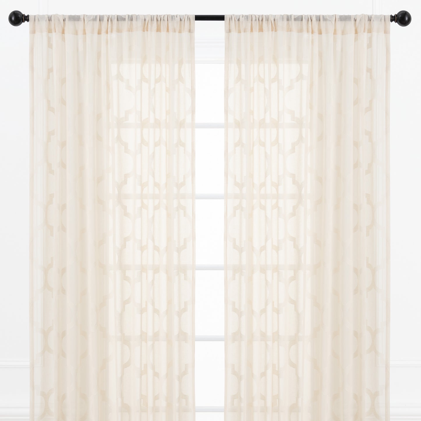 Chanasya Beige Sheer Curtains - Quatrefoil Textured Voile Curtain for Living Room Bedroom Kitchen Windows - Light Filtering Geometric Window Drapes with Rod Pocket - 63 Inches Long - 2-Panel Set