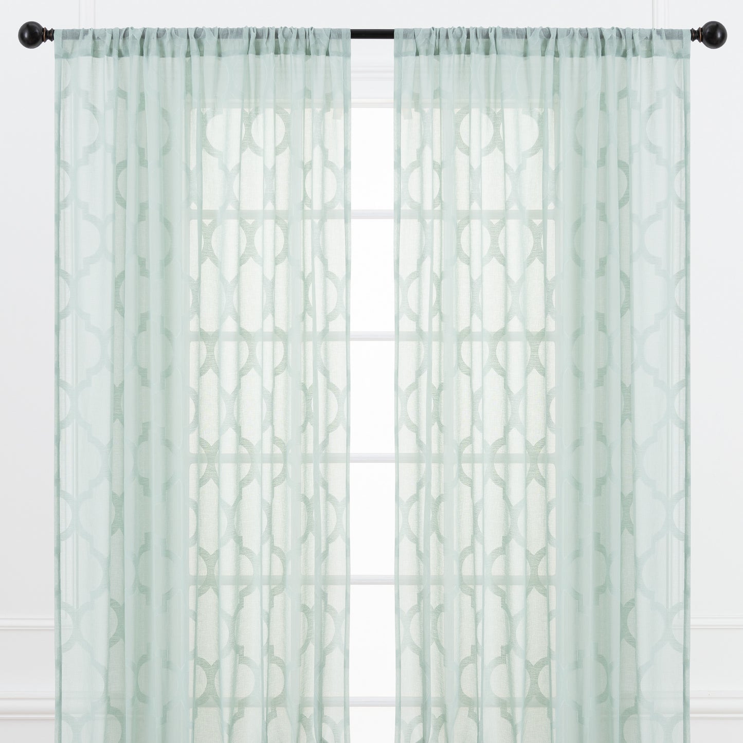 Chanasya Sage Green Sheer Curtains - Quatrefoil Textured Voile Curtain for Living Room Bedroom Kitchen Windows - Light Filtering Geometric Window Drapes with Rod Pocket - 96 Inches Long - 2-Panel Set