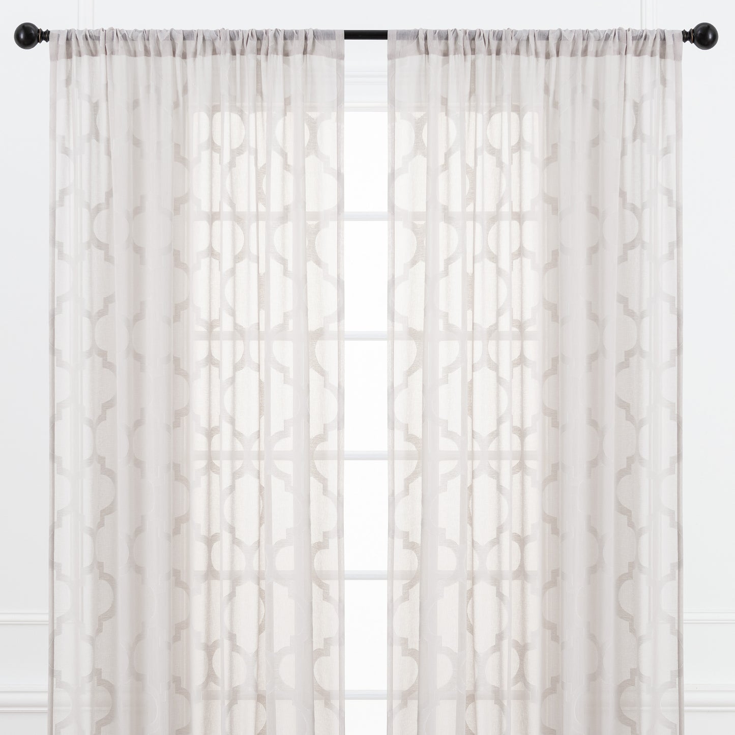 Chanasya Taupe Sheer Curtains - Quatrefoil Textured Voile Curtain for Living Room Bedroom Kitchen Windows - Light Filtering Geometric Window Drapes with Rod Pocket - 108 Inches Long - 2-Panel Set