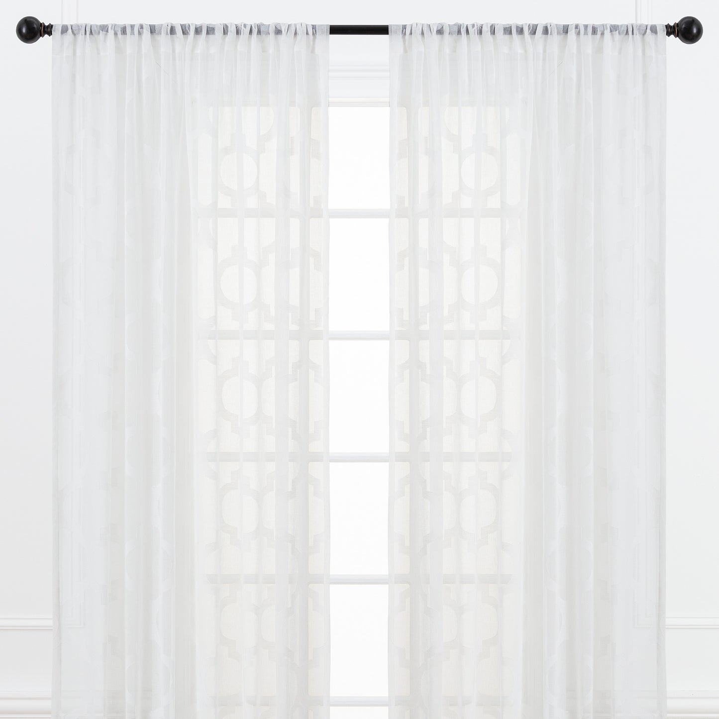 Chanasya White Sheer Curtains - Quatrefoil Textured Voile Curtain for Living Room Bedroom Kitchen Windows - Light Filtering Geometric Window Drapes with Rod Pocket - 84 Inches Long - 2-Panel Set