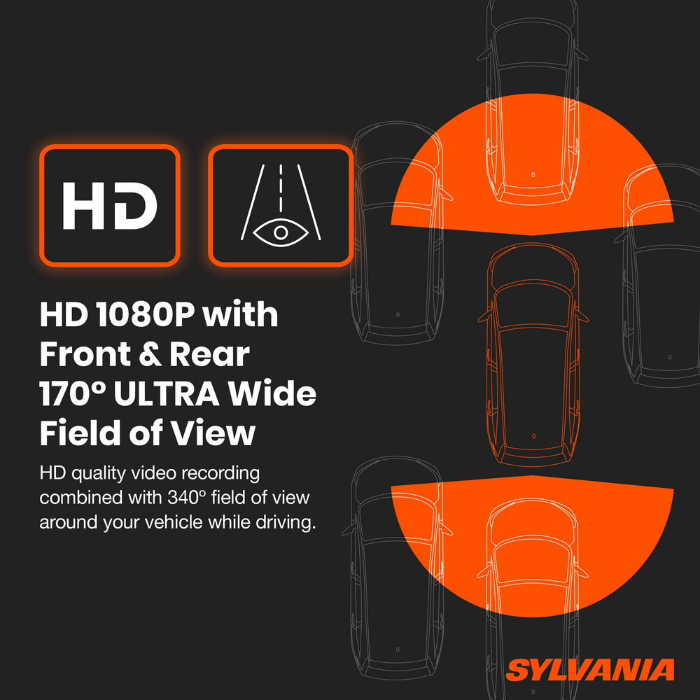 SYLVANIA - Roadsight Mirror Dash Camera and Backup Camera - 340 Degree View - HD 1080p, Elastic Mount, 32GB Memory Card, G-Sensor, 9.66" LED IPS Touch Screen, Truck, Car, Taxi