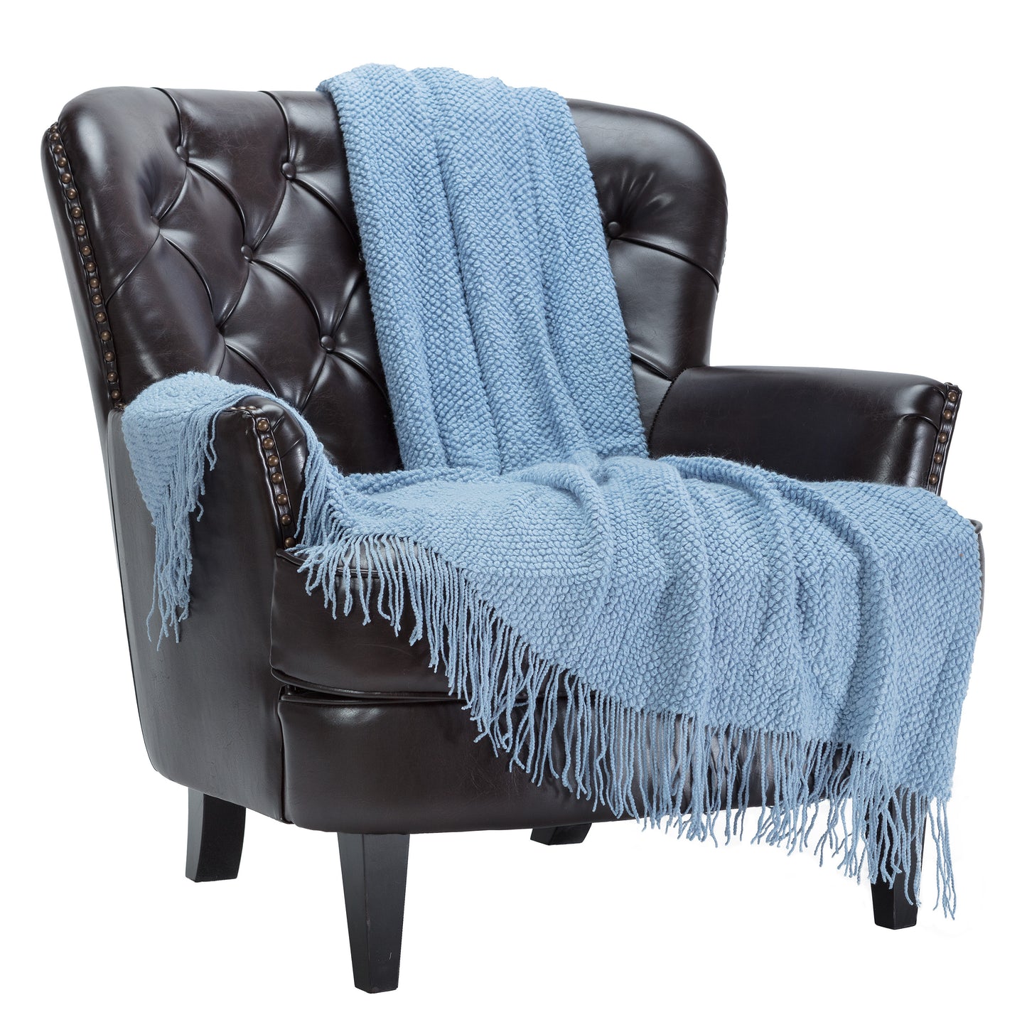 Chanasya Textured Knitted Light Blue Throw Blanket With Tassel - Soft Acrylic Bohemian Farmhouse Chic Accent Throws - Decorative for Sofa Couch Bed Living Room Light (50x65 Inch) Boho Sky Blue Blanket