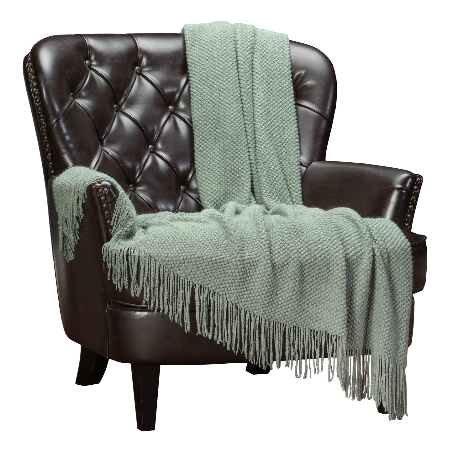 Chanasya Textured Knitted Sage Green Throw Blanket With Tassels - Soft Acrylic Bohemian Farmhouse Chic Accent Throw - Decorative for Sofa Chair Couch Bed Living Room (50x65 Inch) Boho Tan Sage Blanket
