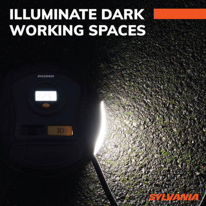 SYLVANIA - PLUS Portable Tire Inflator - LED Digital Display Gauge - LED Work Light - 3 Piece Adapter Set for Sports Balls, Vehicle Tires, Bike Tires, and Inflatable Toys