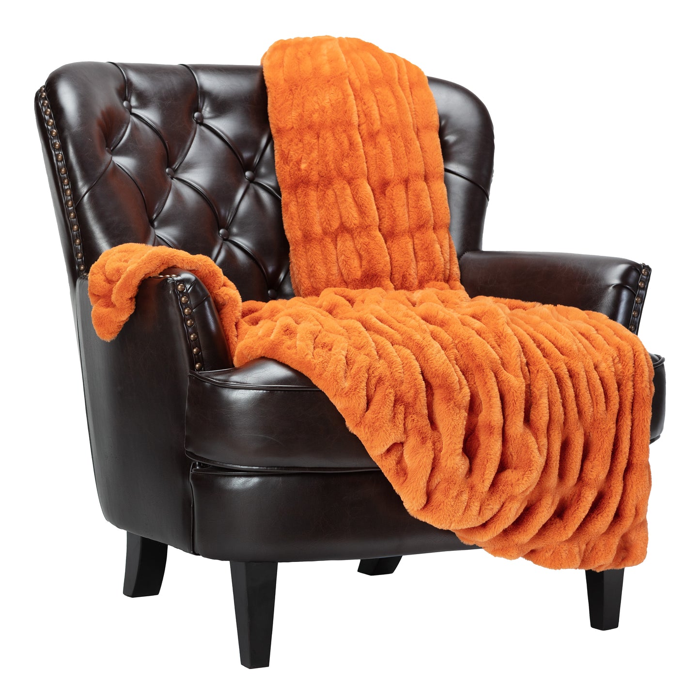 Chanasya Ruched Luxurious Soft Faux Fur Throw Blanket - Fuzzy Plush and Elegant with Reversible Mink Blanket for Sofa Chair Couch Living Room Birthday Gift and Home Decor (50x65 Inches) Orange