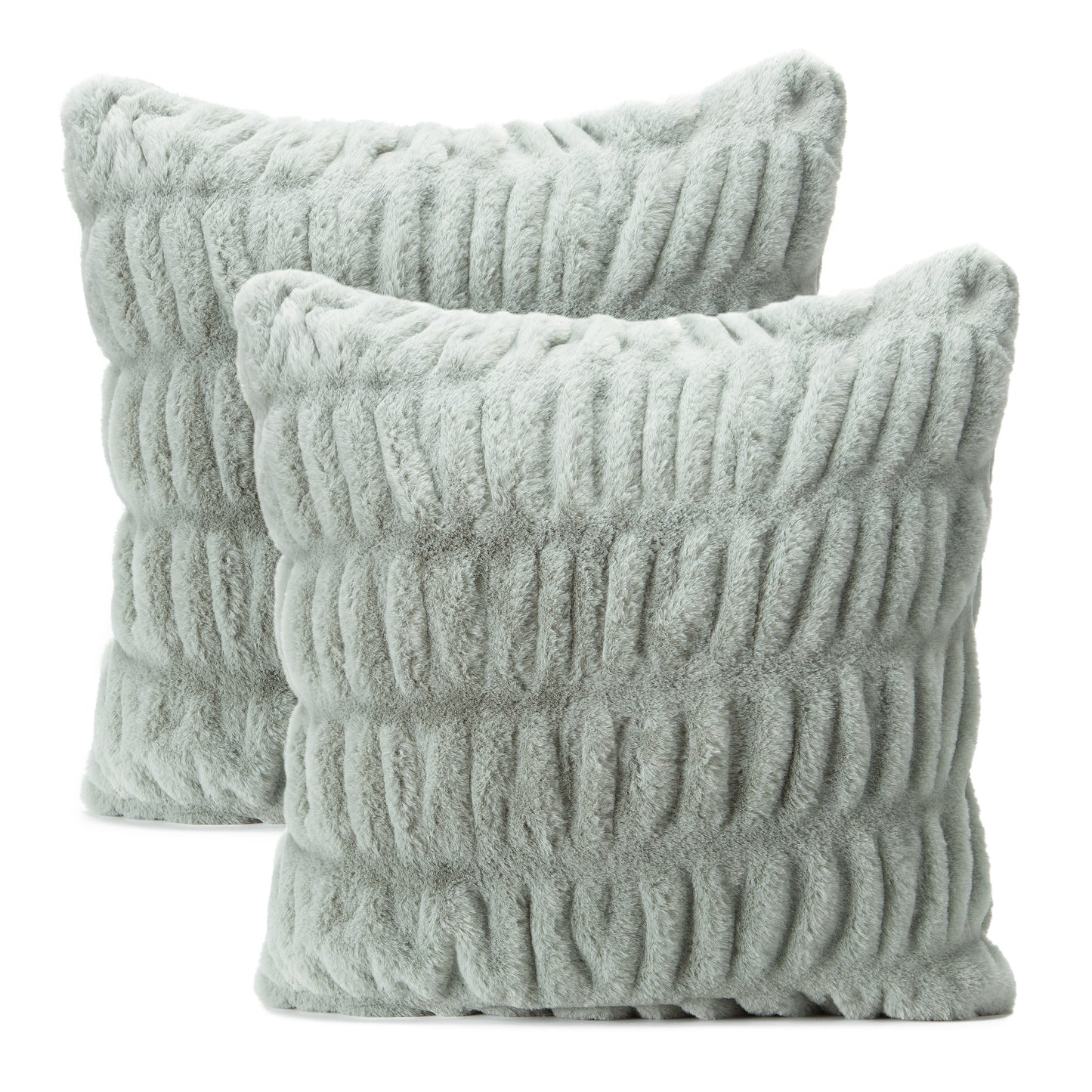 Chanasya Ruched Super Soft Faux Fur Throw Pillow Cover 2 Piece Set - Fuzzy Plush and Elegant Double Sided Faux Fur Throw Pillow for Sofa Chair Couch Bedroom Gift and Home Decor (18x18 Inches) Tan Sage
