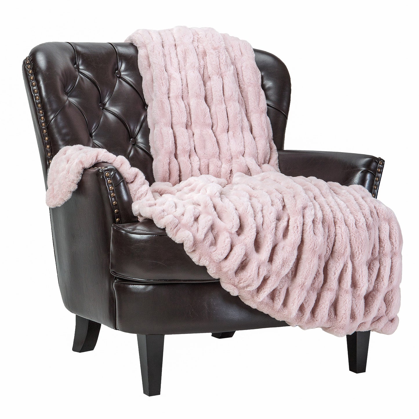 Chanasya Ruched Luxurious Soft Faux Fur Throw Blanket - Fuzzy Plush and Elegant with Reversible Mink Blanket for Sofa Chair Couch Living Room Birthday Gift and Home Decor (50x65 Inches) Tan Rose