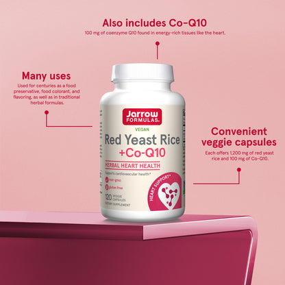 Jarrow Formulas Red Yeast Rice - 120 Veggie Caps - Includes 100 mg Co-Q10 Per Serving - Supports Heart & Cardiovascular Health - 60 Servings