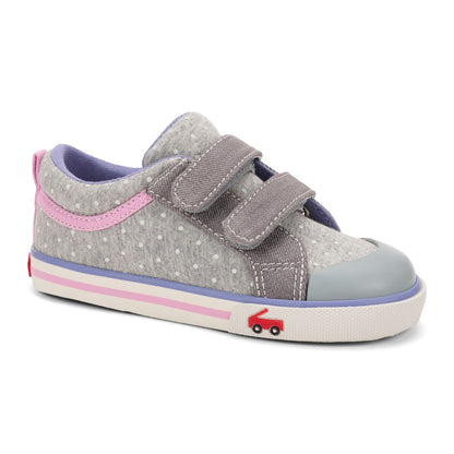 See Kai Run - Robyne Sneaker for Toddlers, Gray Jersey/Dots, 9