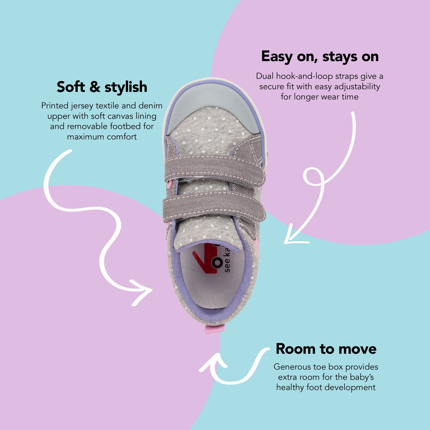 See Kai Run - Robyne Sneaker for Little Kids, Gray Jersey/Dots, 12.5