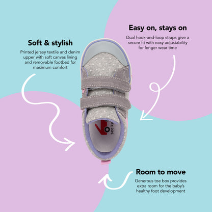 See Kai Run - Robyne Sneaker for Toddlers, Gray Jersey/Dots, 9.5
