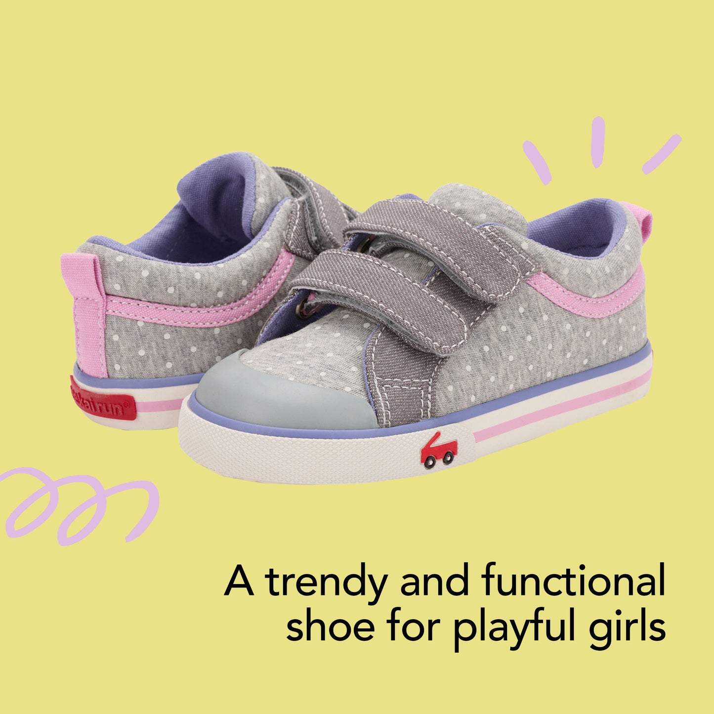 See Kai Run - Robyne Sneaker for Little Kids, Gray Jersey/Dots, 12.5