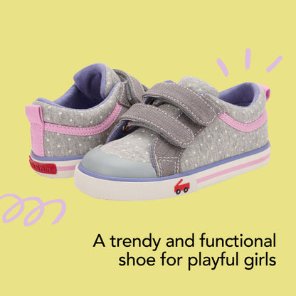 See Kai Run - Robyne Sneaker for Little Kids, Gray Jersey/Dots, 12.5