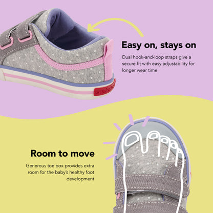 See Kai Run - Robyne Sneaker for Little Kids, Gray Jersey/Dots, 10.5