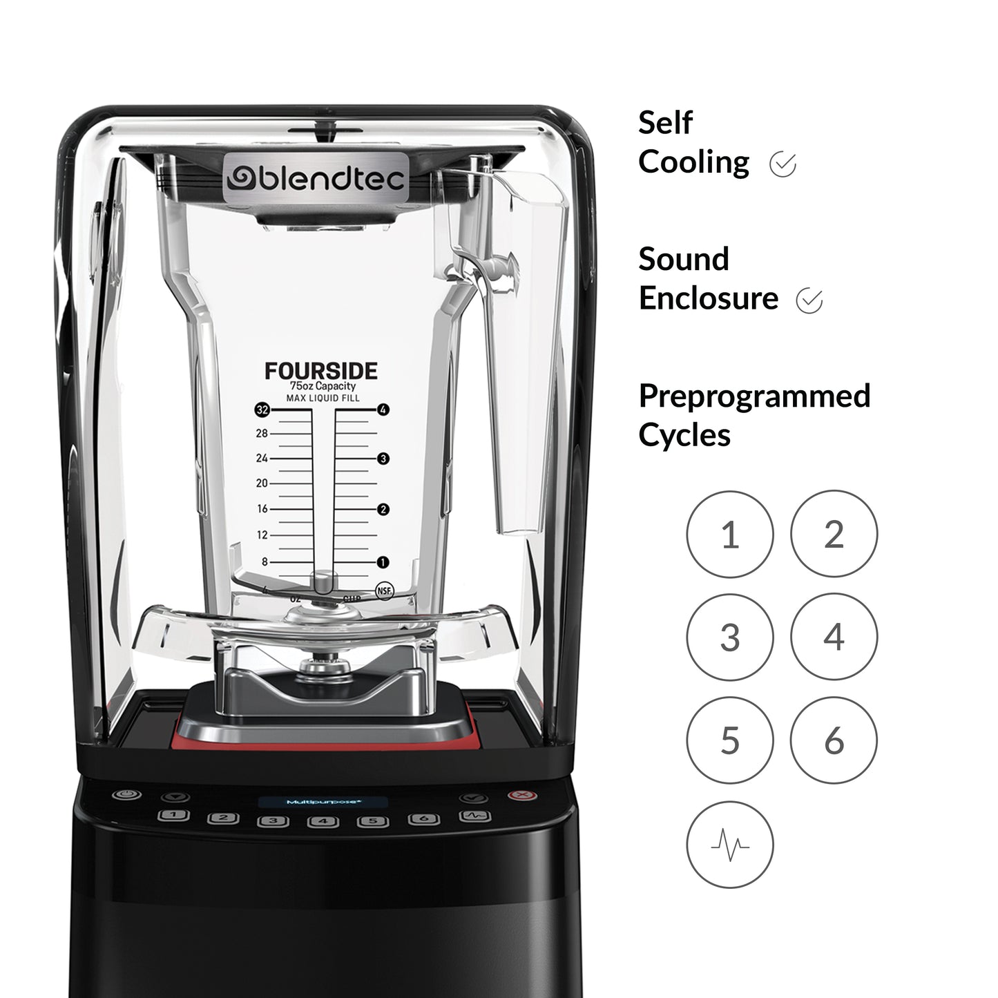 Blendtec Stealth X 885, Brushless, Commercial Blender, Sound Enclosure, FourSide Jar, Soft Lid, Black