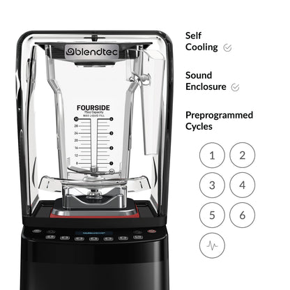 Blendtec Stealth X 885, Brushless, Commercial Blender, Sound Enclosure, FourSide Jar, Soft Lid, Black