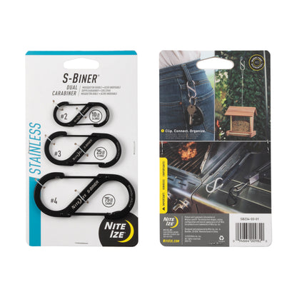 Nite Ize S-Biner Stainless Steel Dual Carabiner Combo - Black - 12 Count (4 Pack)