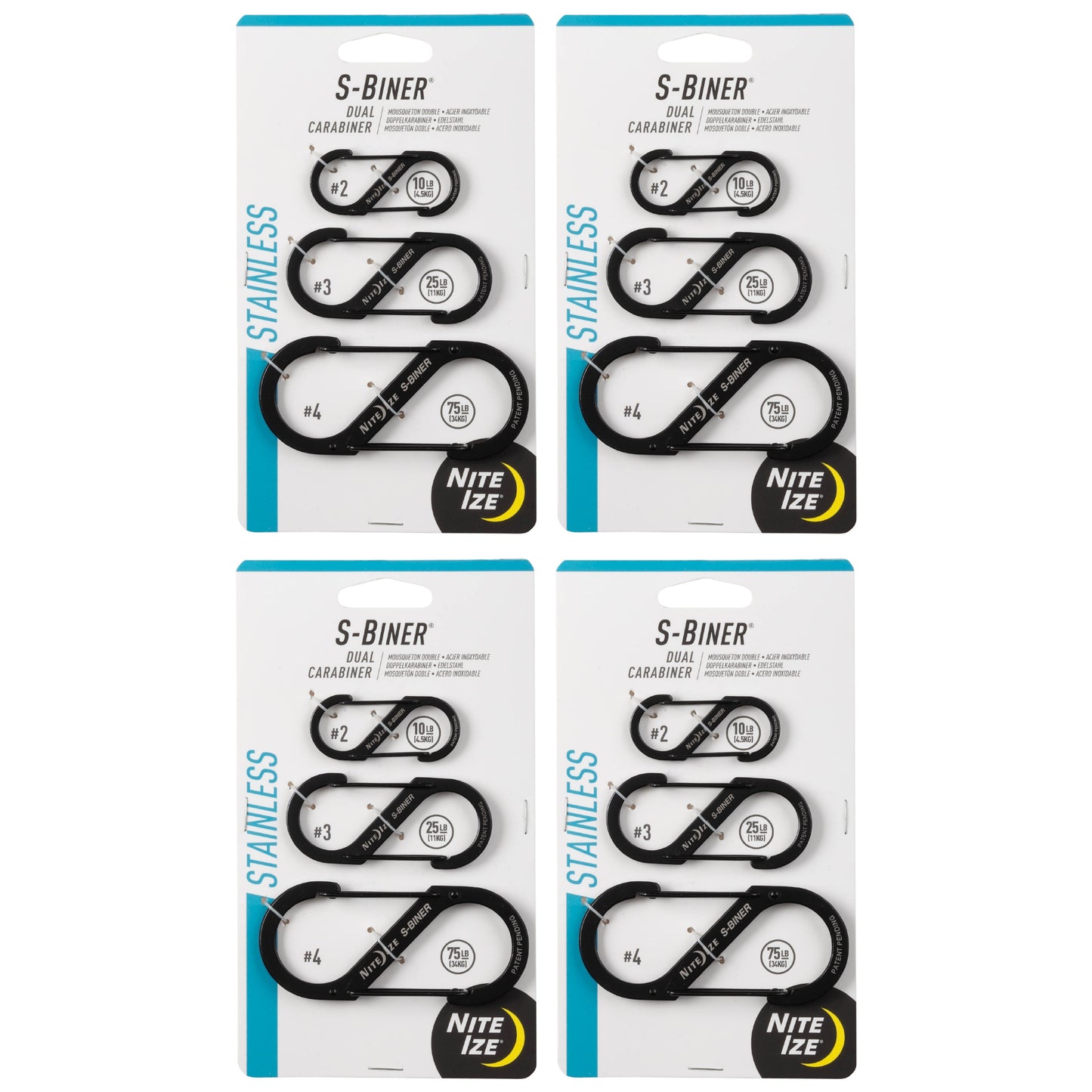 Nite Ize S-Biner Stainless Steel Dual Carabiner Combo - Black - 12 Count (4 Pack)