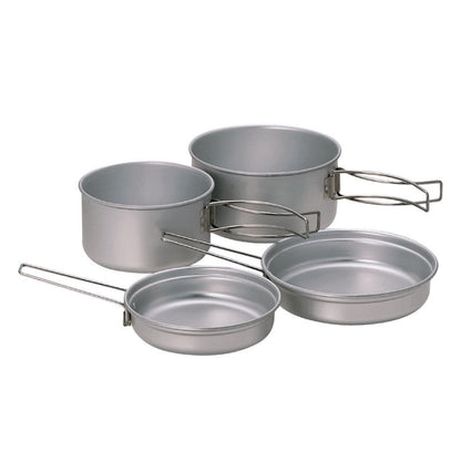 Snow Peak Multi Compact Cookset - Durable, Lightweight Stacking Pots & Pans - Titanium - 4 Pieces