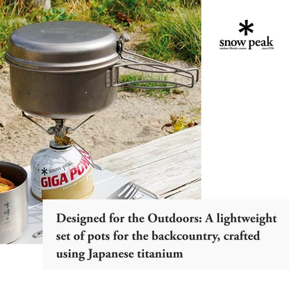 Snow Peak Multi Compact Cookset - Durable, Lightweight Stacking Pots & Pans - Titanium - 4 Pieces