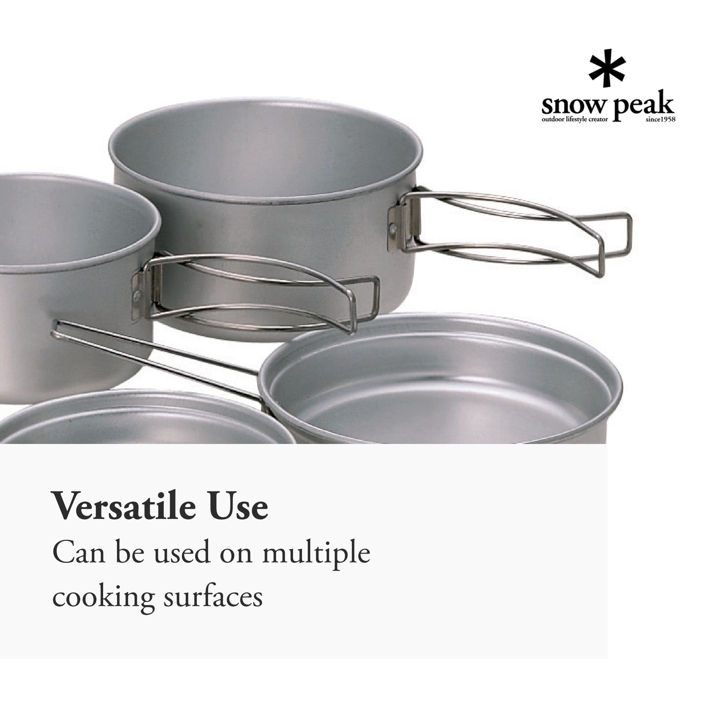Snow Peak Multi Compact Cookset - Durable, Lightweight Stacking Pots & Pans - Titanium - 4 Pieces
