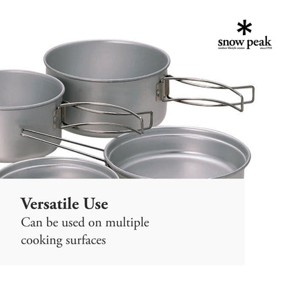 Snow Peak Multi Compact Cookset - Durable, Lightweight Stacking Pots & Pans - Titanium - 4 Pieces