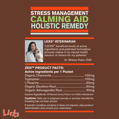 Licks Pill-Free Zen Dog Calming - Calming Aid Supplements for Aggressive Behavior and Nervousness - Calming Dog Treats for Stress Relief & Dog Health - Gel Packets - Roasted Chicken Flavor, 15 Use
