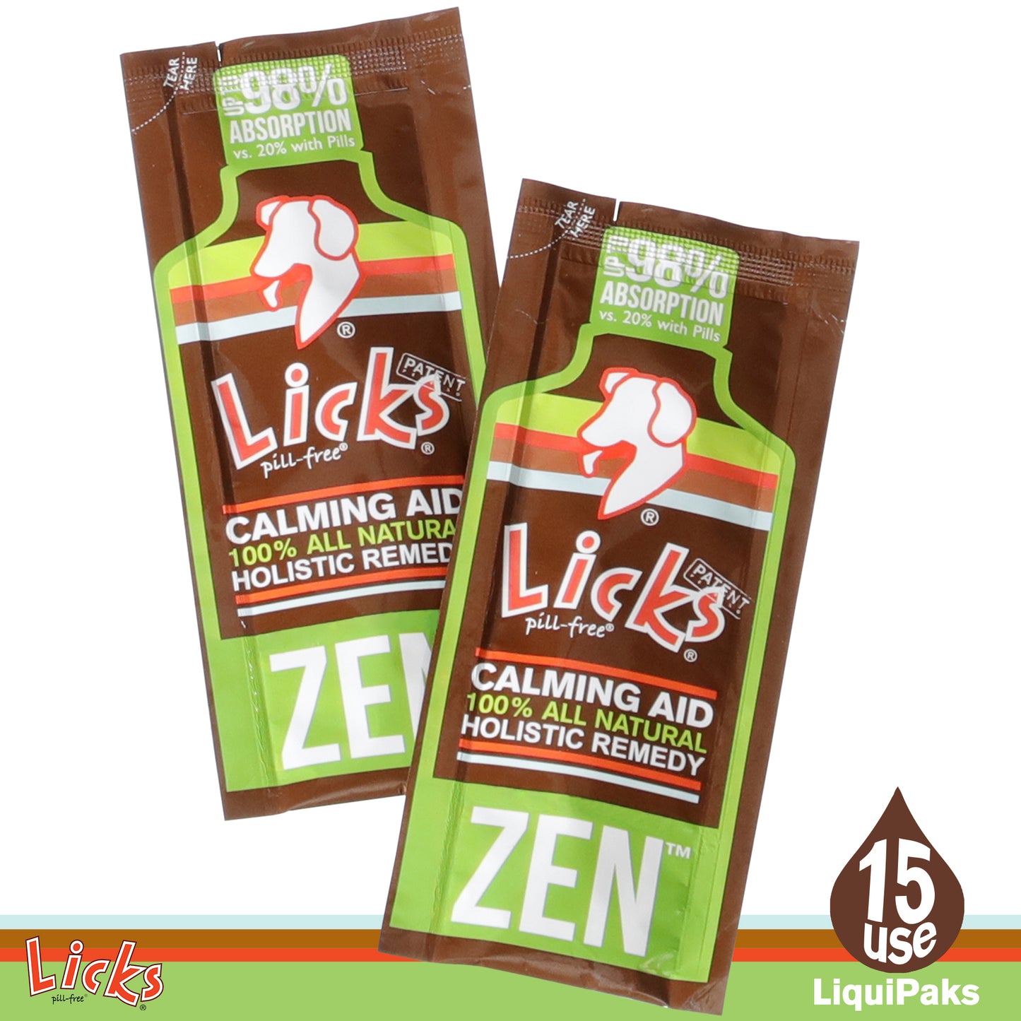 Licks Pill-Free Zen Dog Calming - Calming Aid Supplements for Aggressive Behavior and Nervousness - Calming Dog Treats for Stress Relief & Dog Health - Gel Packets - Braised Beef Flavor, 15 Use