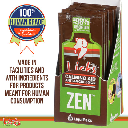 Licks Pill-Free Zen Dog Calming - Calming Aid Supplements for Aggressive Behavior and Nervousness - Calming Dog Treats for Stress Relief & Dog Health - Gel Packets - Braised Beef Flavor, 15 Use