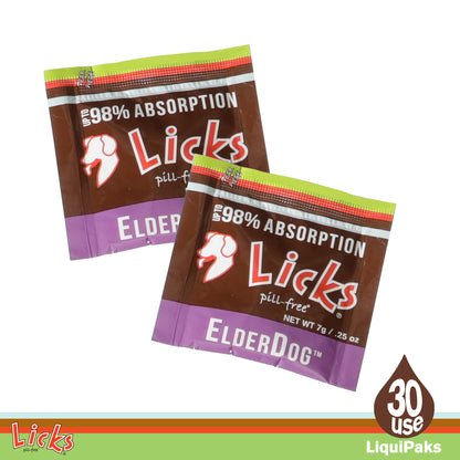 Licks Pill-Free ElderDog - Older Dog Vitamins and Supplements - Joint & Immune Support Supplements for Dogs - Dog Coat & Digestion Supplement for Senior Dogs - Gel Packets - Roasted Chicken, 30 Use