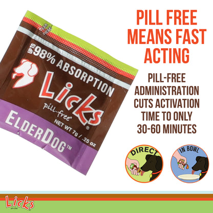 Licks Pill-Free ElderDog - Older Dog Vitamins and Supplements - Joint & Immune Support Supplements for Dogs - Dog Coat & Digestion Supplement for Senior Dogs - Gel Packets - Roasted Chicken, 30 Use