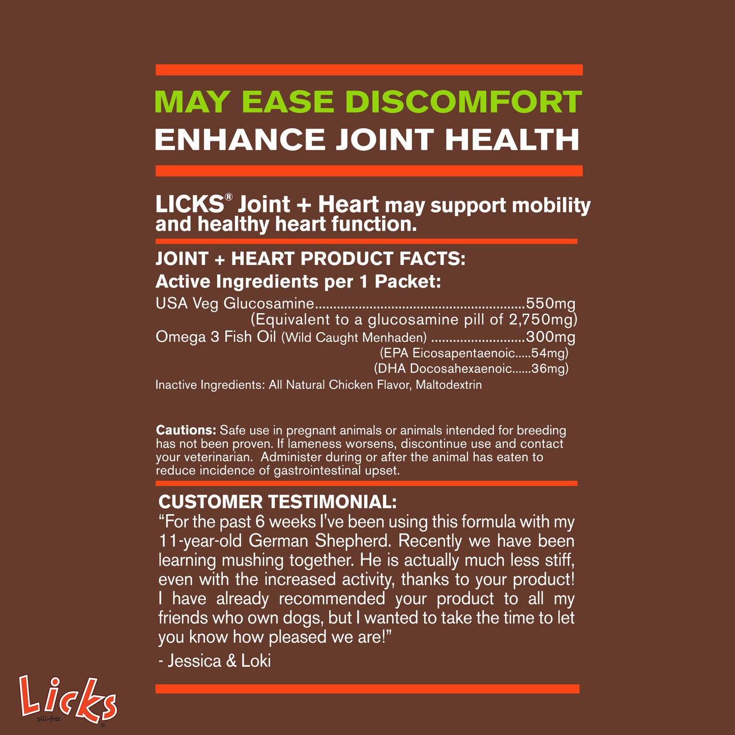 Licks Pill-Free Dog Joint and Heart - Glucosamine & Omega 3 Fish Oil Supplement for Dogs - Inflammation Supplements for Joint Support - Gel Packets - 30 Use