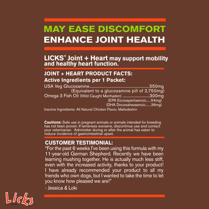 Licks Pill-Free Dog Joint and Heart - Glucosamine & Omega 3 Fish Oil Supplement for Dogs - Inflammation Supplements for Joint Support - Gel Packets - 30 Use