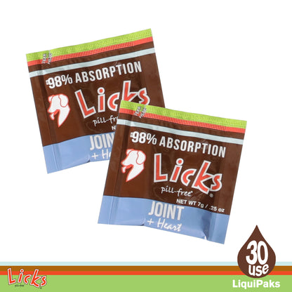 Licks Pill-Free Dog Joint and Heart - Glucosamine & Omega 3 Fish Oil Supplement for Dogs - Inflammation Supplements for Joint Support - Gel Packets - 30 Use