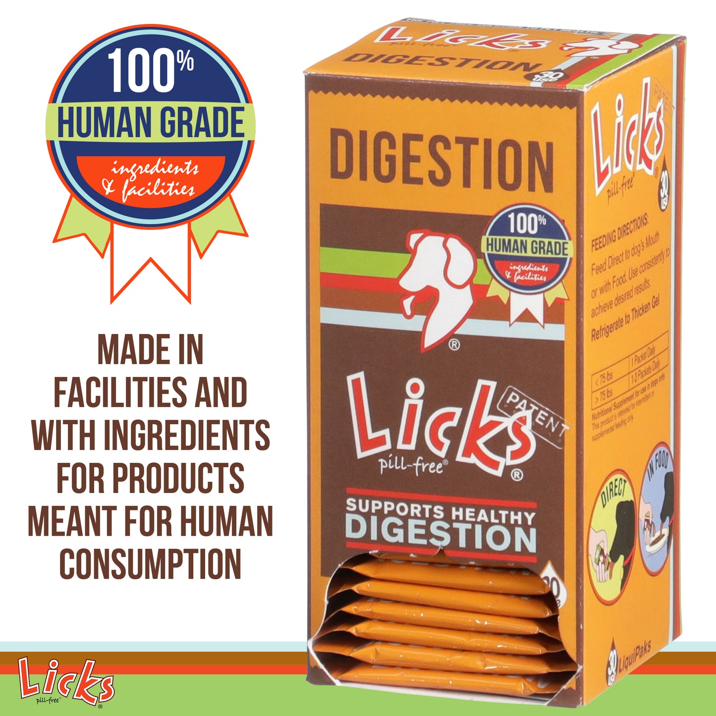 Licks Pill-Free Dog Digestion - Dog Gut Health and Gas Relief - Bloating Relief and Digestion Supplement for Dogs - Dog Health Supplies - Gel Packets - 30 Use