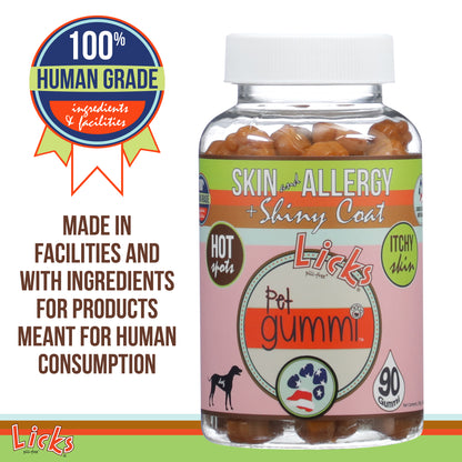 Licks Pill-Free Dog Skin and Allergy Gummies - Omega 3 Dog Allergy Relief - Dog Vitamins & Supplements for Itch Relief - Turmeric Supplement for Dog Skin - Dog Vitamin Gummies - 90 Gummies