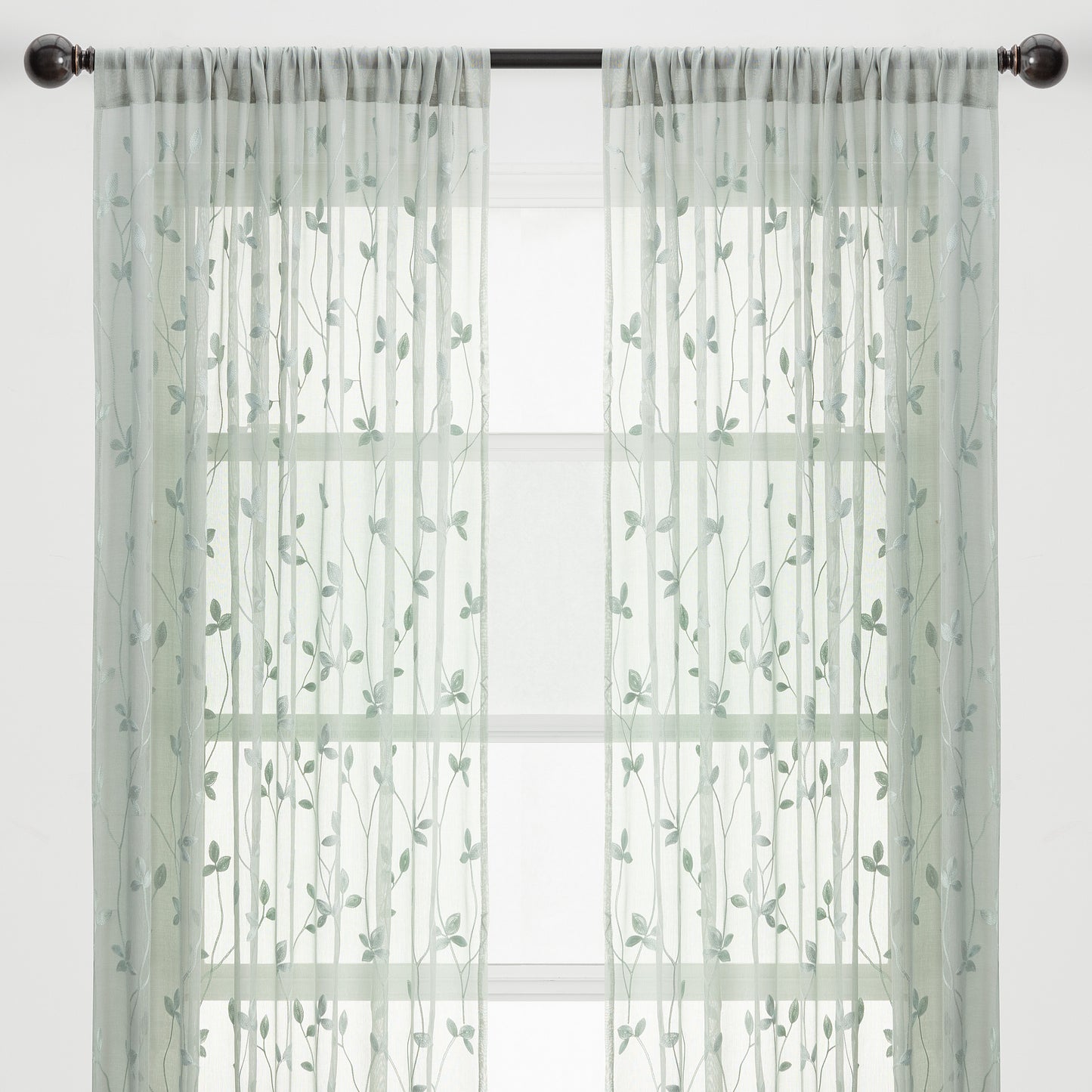 Chanasya Green Sage Sheer Curtains 2 Panels Set - Embroidered Vine Leaf Patterned Elegant Chic Curtain Panels for Window Living Room Bedroom Kitchen - Light Filtering 63 Inches Long Curtain - Sage