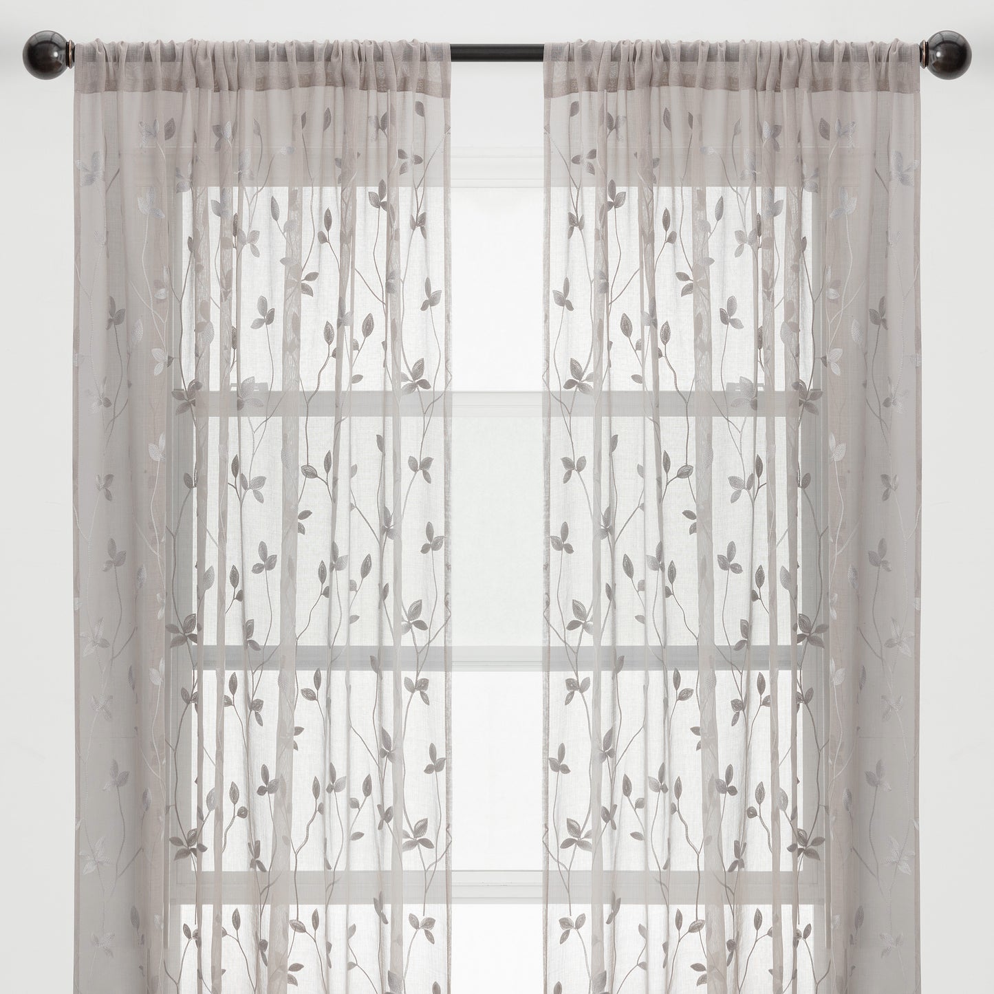 Chanasya Taupe Gray Sheer Curtains 2 Panels Set - Embroidered Vine Leaf Patterned Elegant Chic Curtain Panels for Window Living Room Bedroom Kitchen - Light Filtering 63 Inches Long Curtain - Taupe